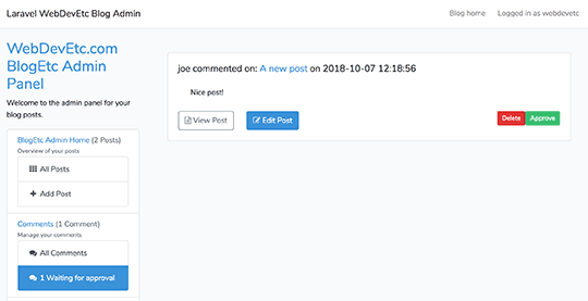 Approve or deny blog comments