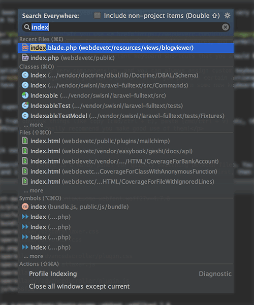 Search everywhere in PHPStorm