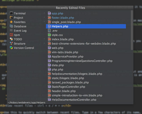 Recently edited files
